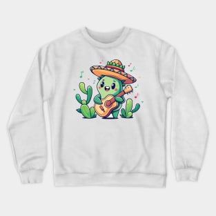 cute cactus playing guitar Crewneck Sweatshirt